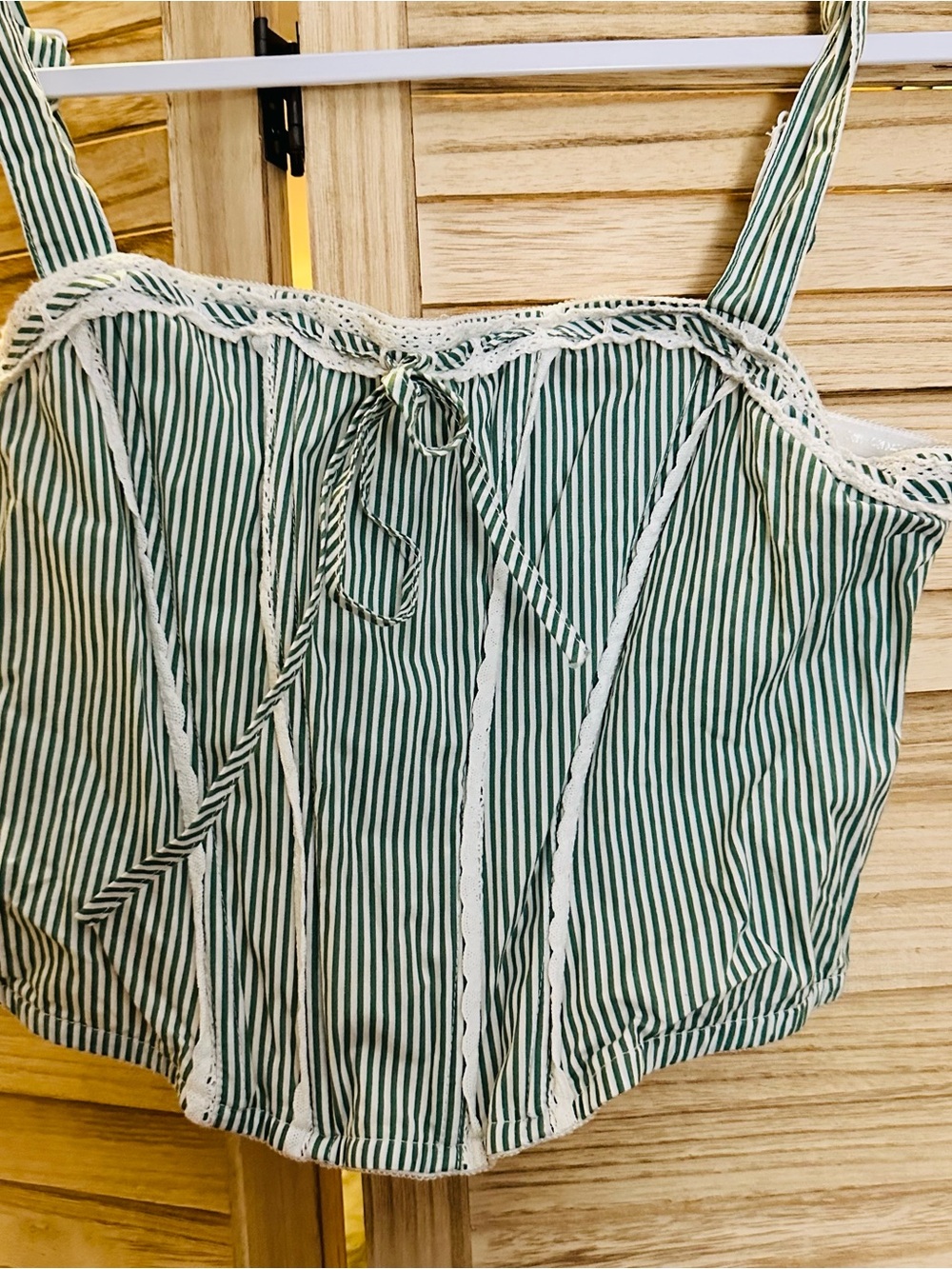 Striped Green Lace-Trim Camisole Top